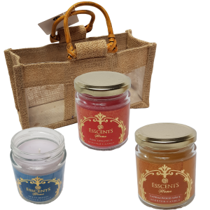 Set Of 3 Scented Jar Candles With Jute Gift Bag