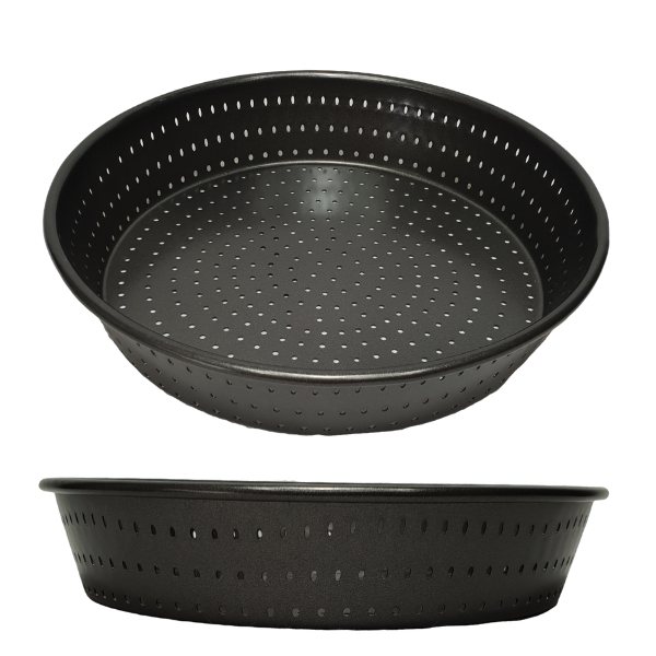 Perforated pie dish for crispy base.